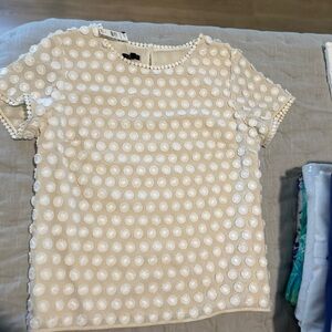 Talbots Elegant Cream Polka Dot Women's Top. NWT
